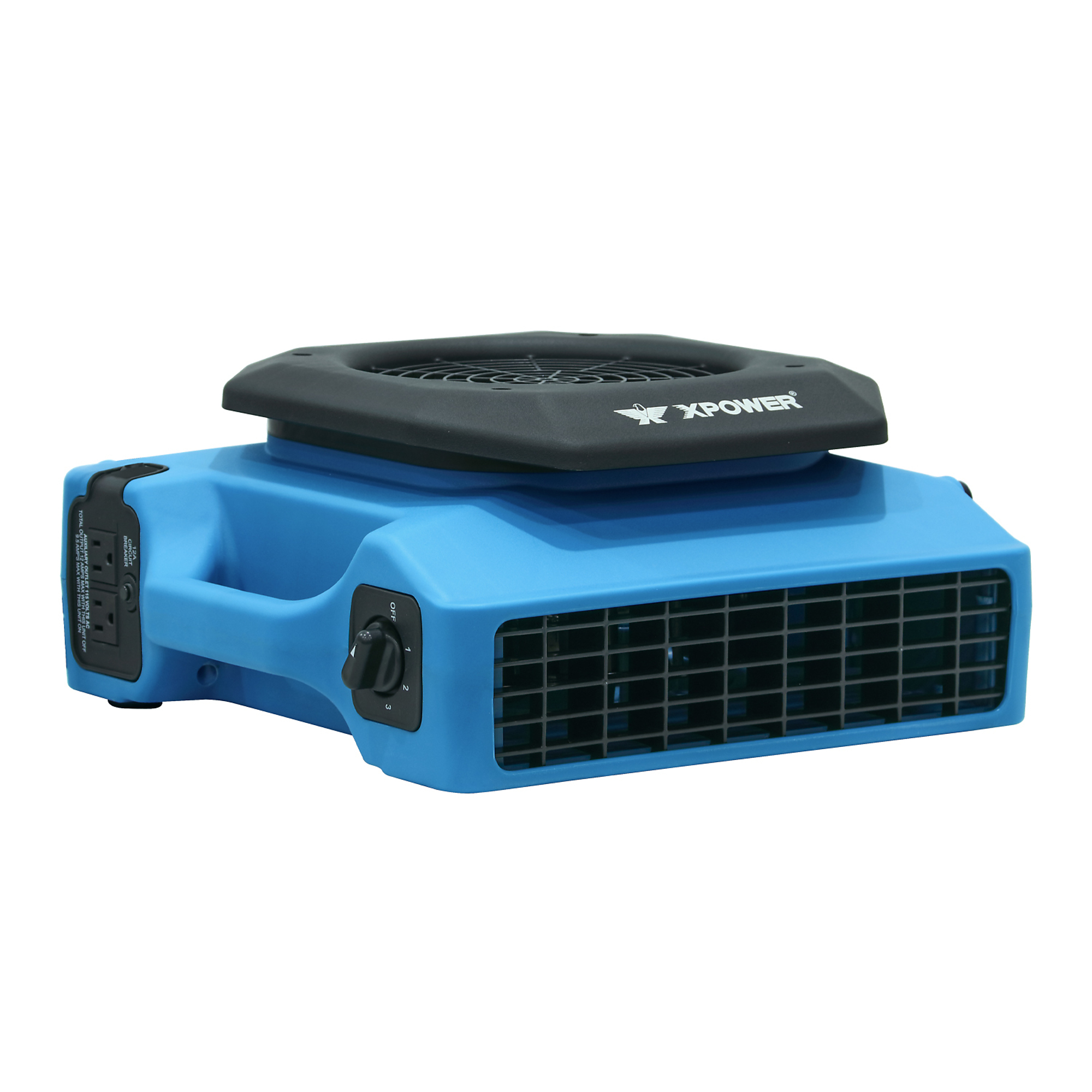 XPOWER Low Profile Air Mover — 650 CFM, 3-Speed, 250W, Built-In Power Outlets, Model# PL-650A